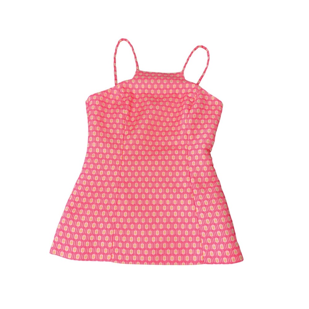 Lilly Pulitzer tank top bright pink and yellow geometric jacquard pattern size 0